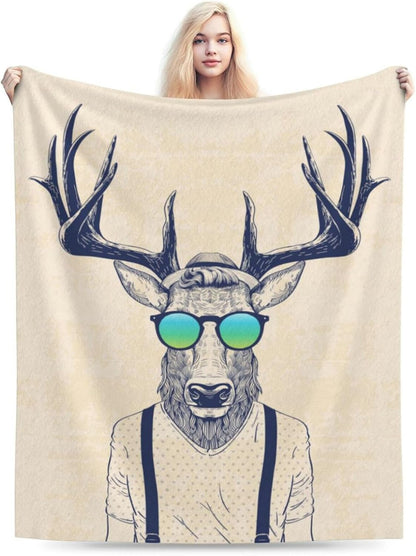 HGOD DESIGNS Deer Throw Blanket Deer Dressed up Like Cool Hipster Blanket Super Soft Flannel Throw Blanket Lightweight Plush Fuzzy Bed Blanket for Bedding Sofa and Travel 50"X60"