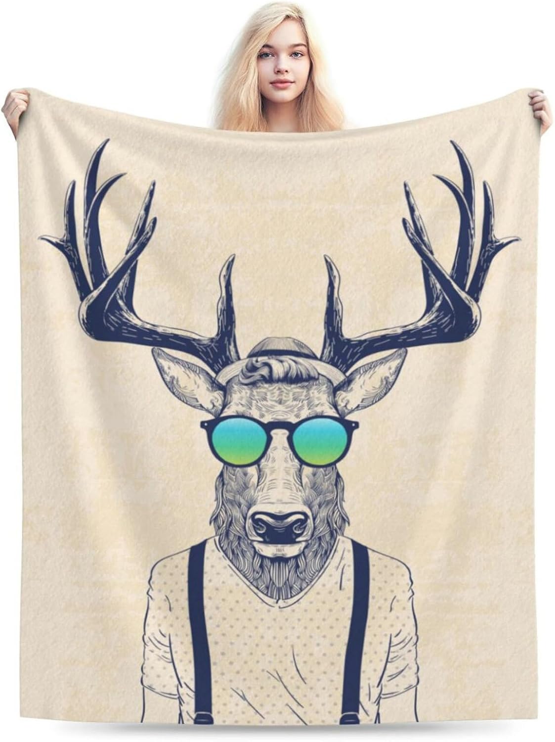 HGOD DESIGNS Deer Throw Blanket Deer Dressed up Like Cool Hipster Blanket Super Soft Flannel Throw Blanket Lightweight Plush Fuzzy Bed Blanket for Bedding Sofa and Travel 40"X50"