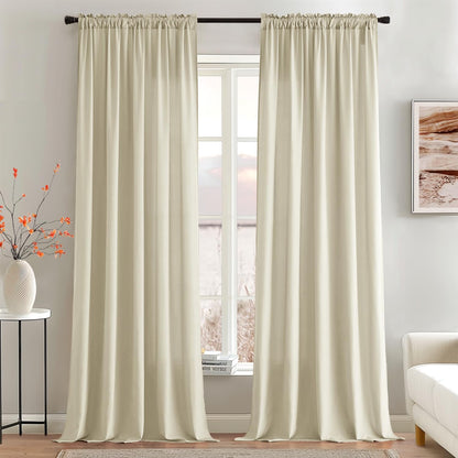 MIULEE Cream Beige Privacy Sheer Curtains That Let Light in 96 Inches Long Non-See-Through Semi Sheer Curtain Light Filtering Window Curtains Drapes for Living Room Bedroom 2 Panels Set 42 X 96