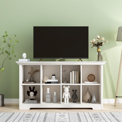 Cube Shelf Bookcase with Base - Wooden 2 Tiers Floor Standing Low Storage Cabinet for Home and Office, 8-Cube Lattice Bookshelf, Warm White