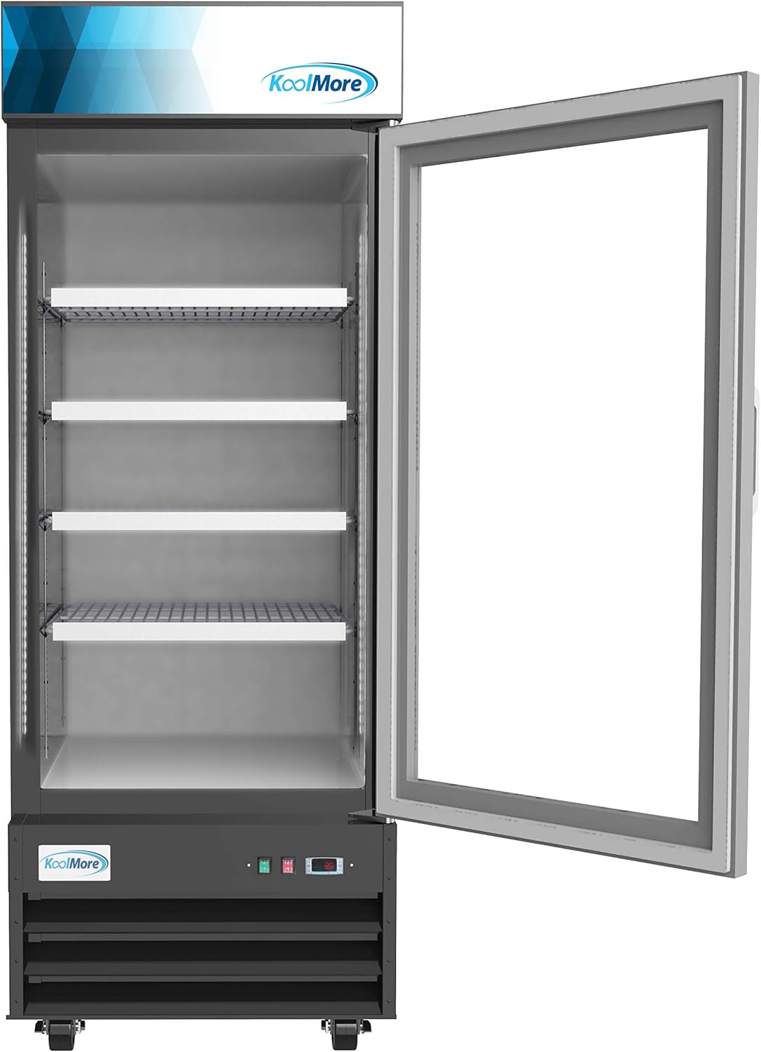 KoolMore MDR-1GD-23C Commercial Glass 1 Door Display Refrigerator Merchandiser - Upright Beverage Cooler with LED Lighting - 23 Cu. Ft., Black