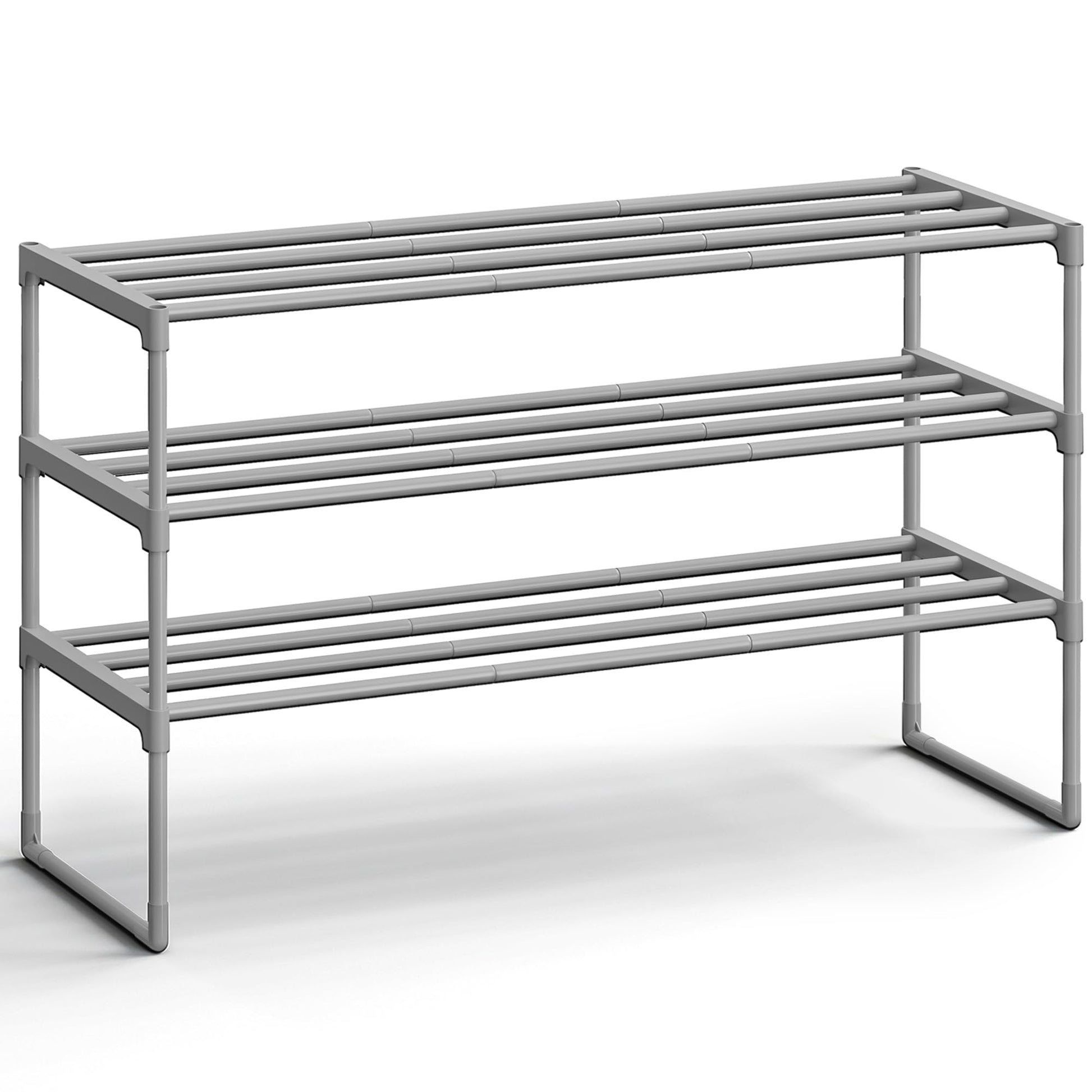 SONGMICS Shoe Rack, 3-Tier Shoe Organizer, Metal Storage Shelf, Upright or Upside Down, for 16-20