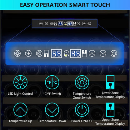 Dual Zone Wine Fridge Freestanding 175 Bottle, 24 Inch Large Capacity Built-in Wine Cooler Refrigerator with Upgraded Compressor Cooling and Intelligent Temperature Memory