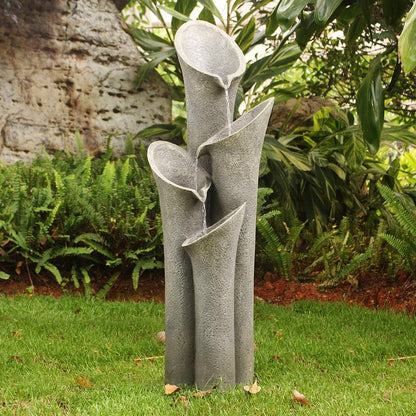 Faux Stone Patio Water Fountain 33 1/2", Bell 4-Tier Cascading Floor Fountain Indoor Outdoor Waterfall Feature with LED Lights for Home Garden Decor