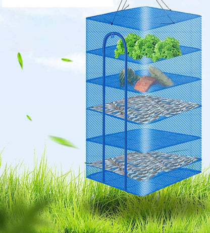 Hwayslon Hanging Drying Net Foldable Drying Rack Net Dryer 19.7"x19.7"x37.4" 6 Layer Folding Fish Mesh Collapsible Dry Net with Zippers for Fish Vegetables Drying Seeds Fruit Herb