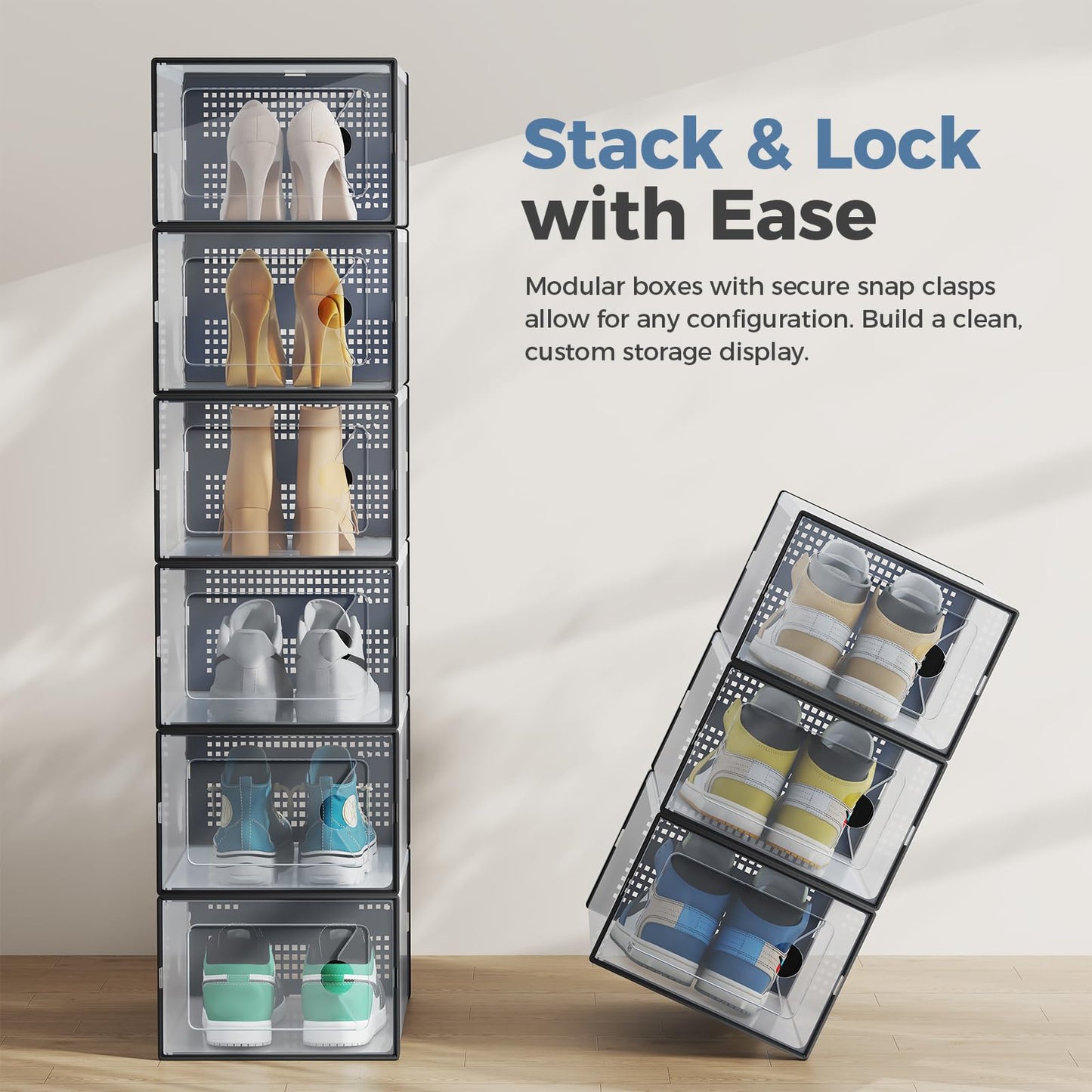 DUMOS Shoe Storage Boxes, 12-Pack Stackable Clear Shoe Containers with Lids, Display Sneaker Case