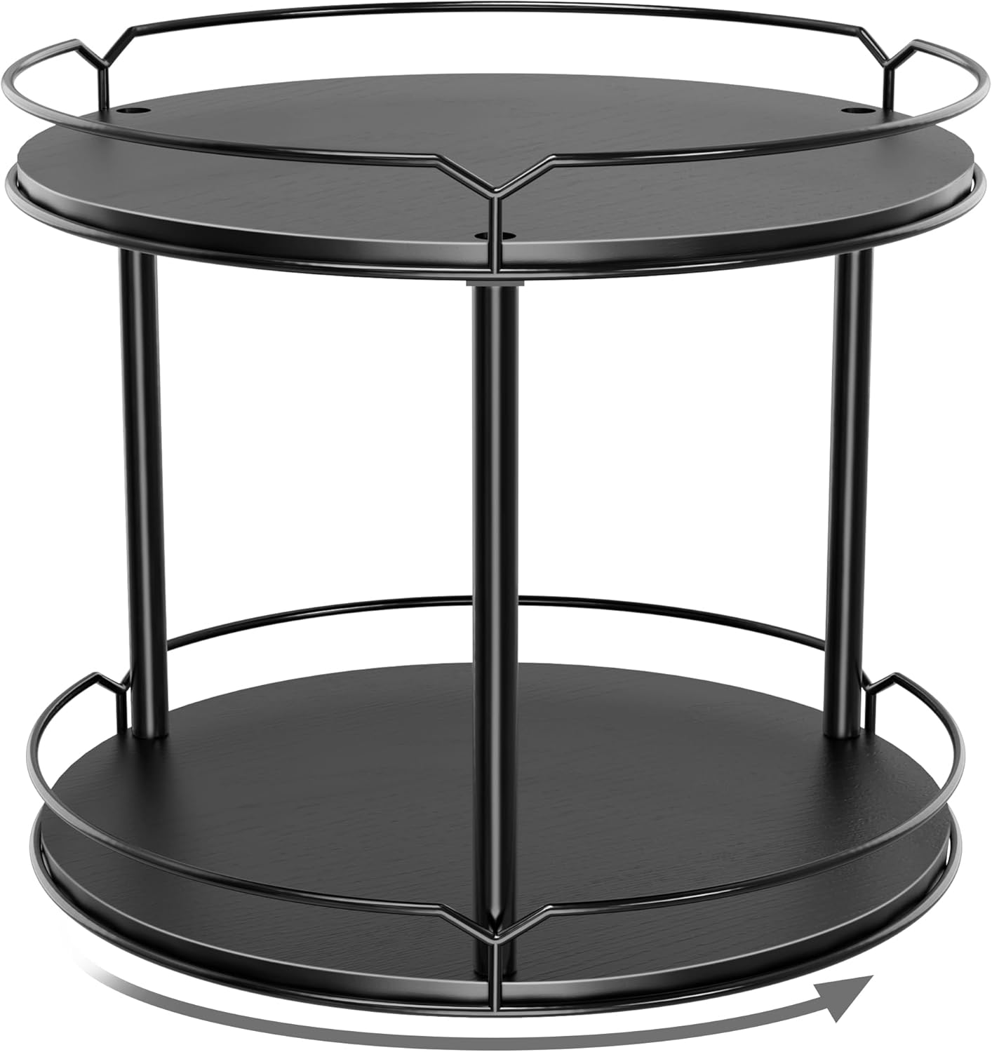 Lazy Susan Organizer 2 Tier - 12.4" Turntable Spice Rack for Table Top, Wooden Rotating Lazy Susan for Cabinet Pantry Kitchen Countertop Dining Table Cupboard Bathroom Vanity Storage(Black)