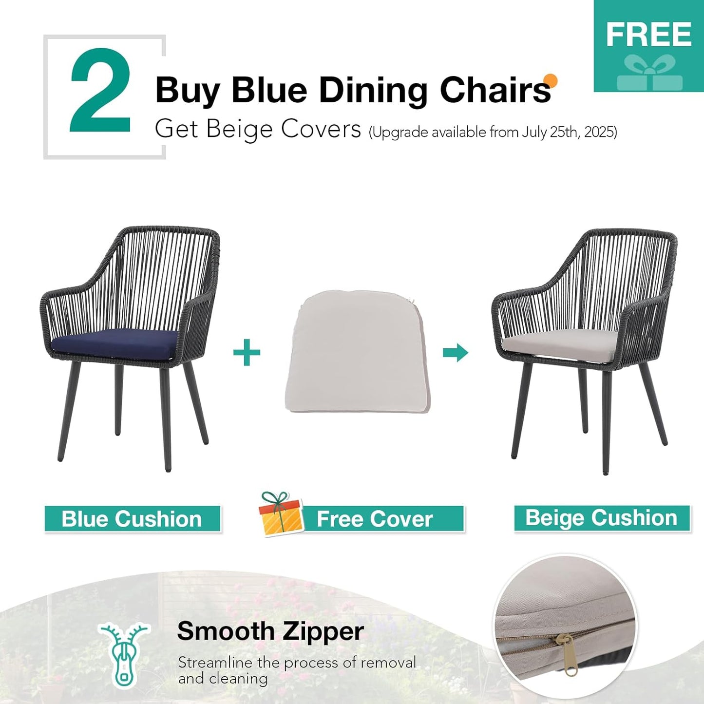 Patiorama Outdoor Dining Chairs, Patio Dining Chair Set of 6, All-Weather Woven Rope Rattan Chairs, Outdoor Dining Wicker Chair with Armrests for Indoor Balcony Pool Backyard(Blue)