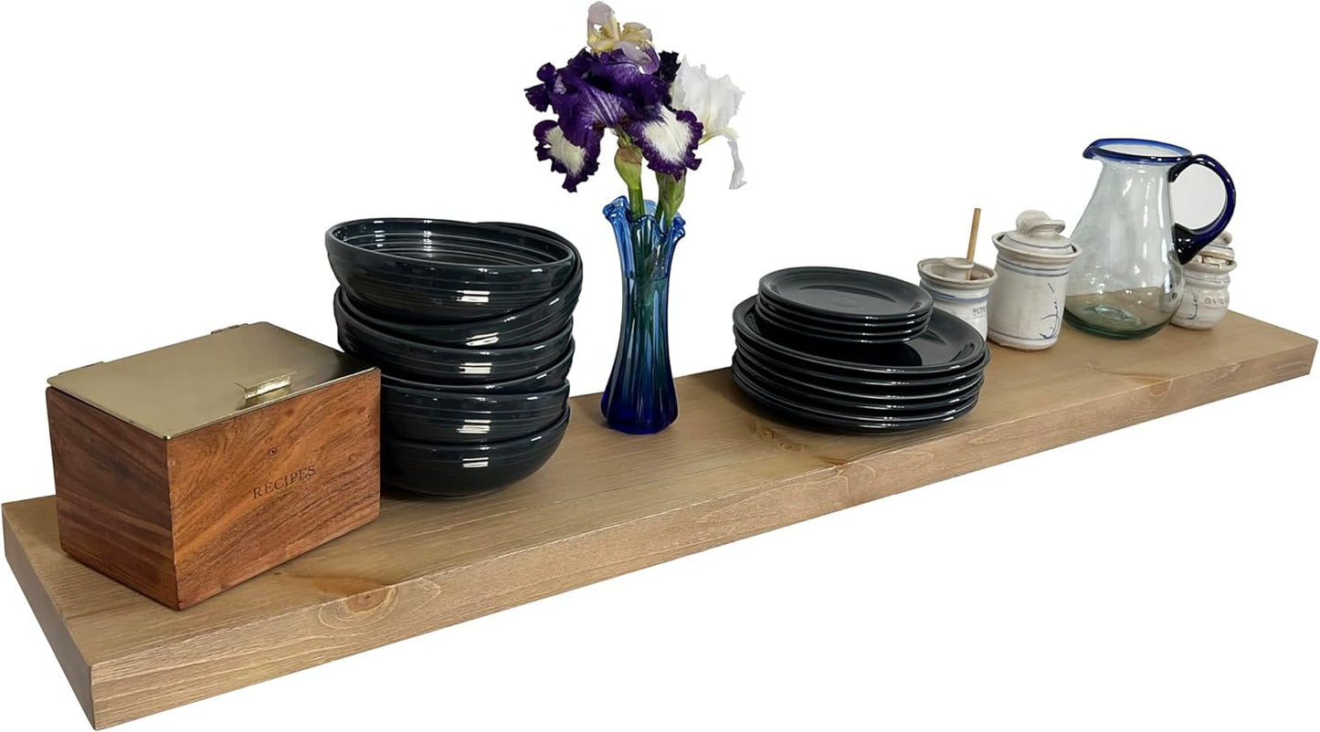 joelsantiques 72 Inch Wooden Floating Shelves for Wall - 72x12x2 in - Made of Natural Wood - Long Heavy Duty Wall Shelves for Bedroom - Perfect for Living Room, Kitchen - Beige