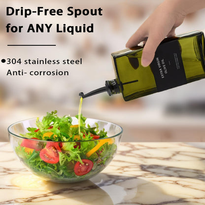 Olive Oil Dispenser Bottle for Kitchen 16.9oz, UV-Blocking Oil and Vinegar Dispenser Set, Soy Sauce Dispenser, Space Saving Design for Countertop (Green, 2pcs)