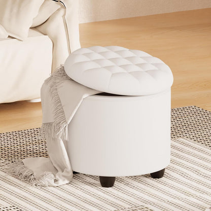 Furniliving Upholstered Button Tufted Round Ottoman, PU Storage Ottoman Round, Removable Lid Convenient Footstools, Classic Ottoman with Storage for Vanity, Nursery Room，IvoryWhite