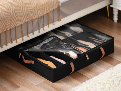 StorageWorks Shoe Organizer Under Bed for Closet, 2-Pack Ultra-thick Fabric Shoe Storage Containers with Bottom Support and Adjustable Dividers, Fits up to 24 Pairs, Black