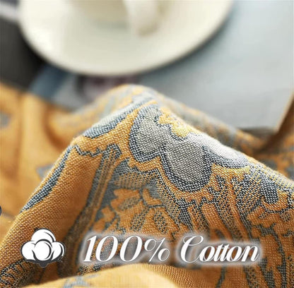 Boho Throw Blanket 100% Cotton Blankets, Super Soft Cozy Warm Blanket, Cotton Quilted Blankets, Versatile KnitWoven Blanket for Couch Sofa Bed Home Decor and Living Room, 78''Wx 90''L