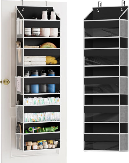 SpaceAid 1 Pack Over The Door Organizer with 5 Large Pockets and 10 Mesh Side Pockets, 5 Layers Door Organizer Hanging with Clear Window for Bedroom, Bathroom, Pantry and Nursery, Black