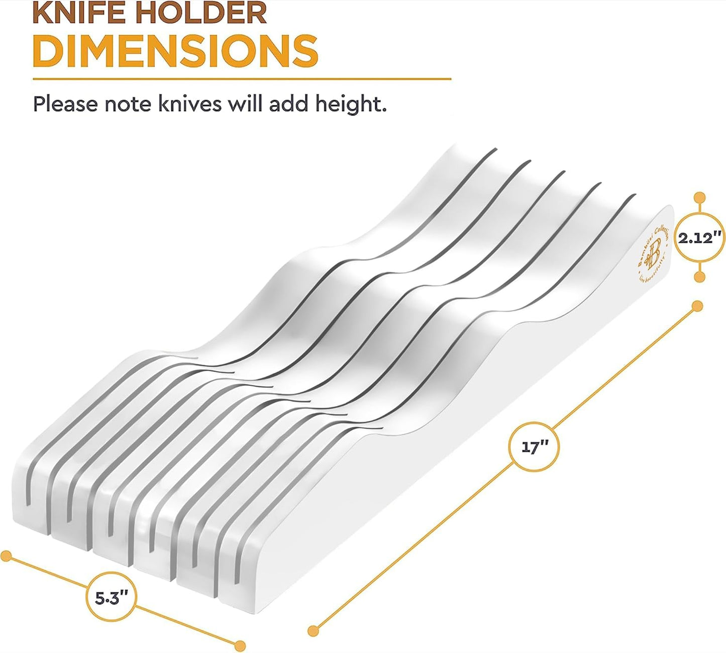 In-Drawer Knife Block Organizer - Bamboo Wood Drawer Knife Organizer - Holds 5 Long + 6 Short Knives (Not Included) - Store Knives with Blades Pointing Down