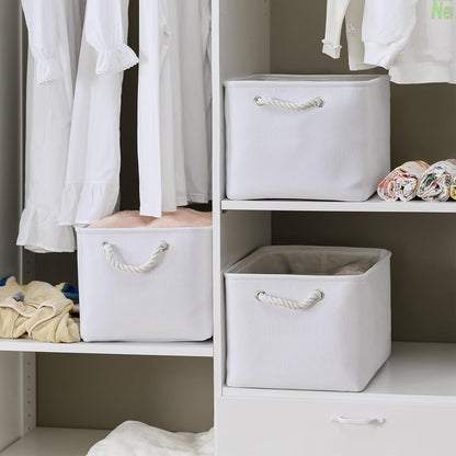 TheWarmHome Storage Basket for Shelves - 15.8x11.8x11.8 inch 3 Pack Fabric Storage Cubes, Collapsible Storage Bin for Organizing Organizer Closet Book Gift Dog(White)
