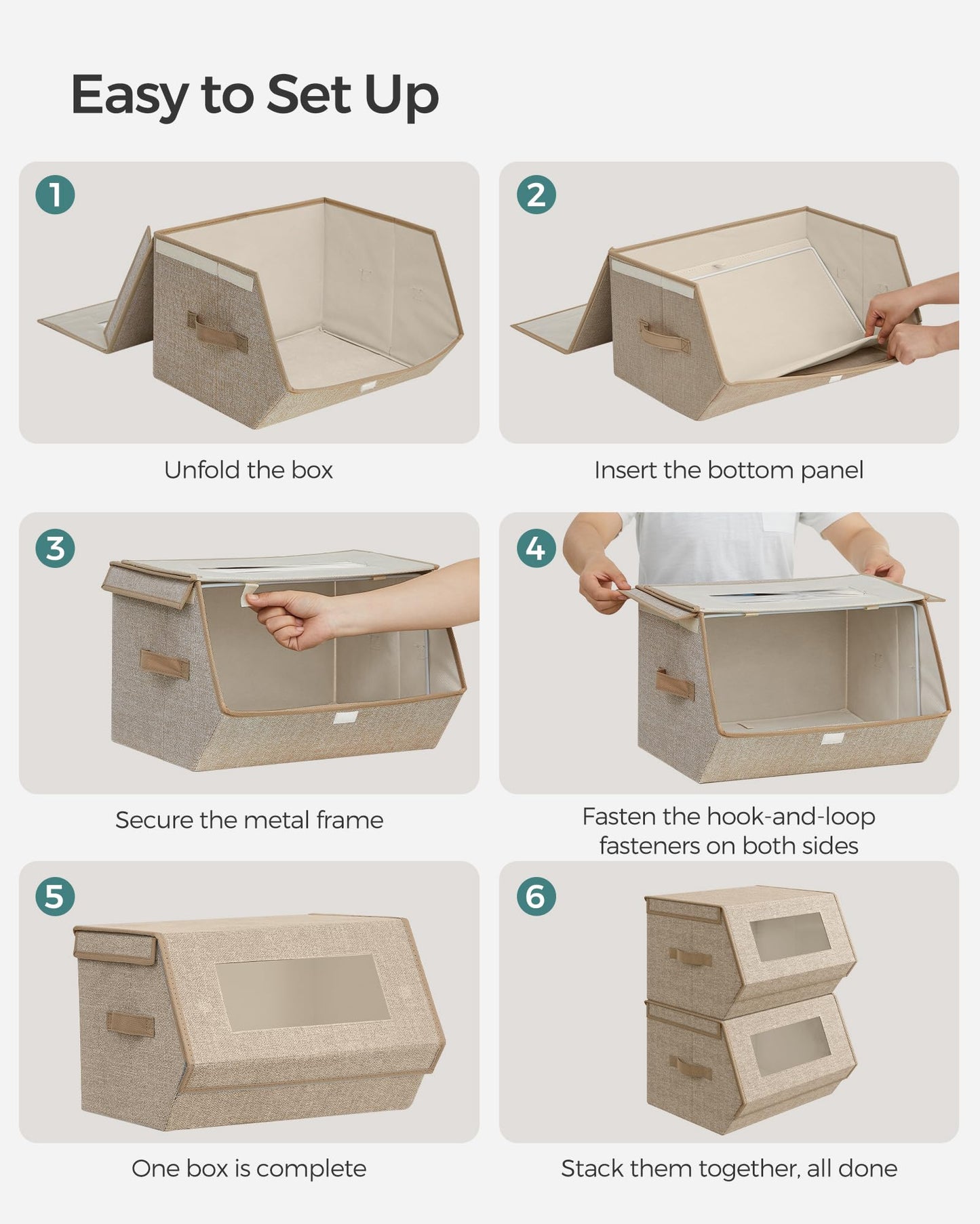SONGMICS Stackable Storage Bins, Set of 2, with Lids and Front Windows
