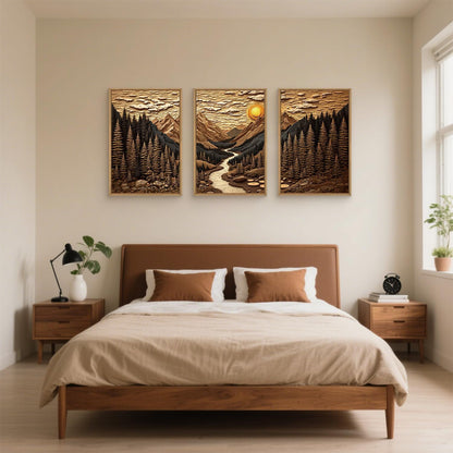 HPINUB Abstract Landscape Mountain Canvas Wall Art Set, Vibrant Sun Forest Pine Tree Wall Decor, Wilderness Nature River Artwork Rustic Scenery Art Print for Living Room,Bedroom,Office-16 x24 x3