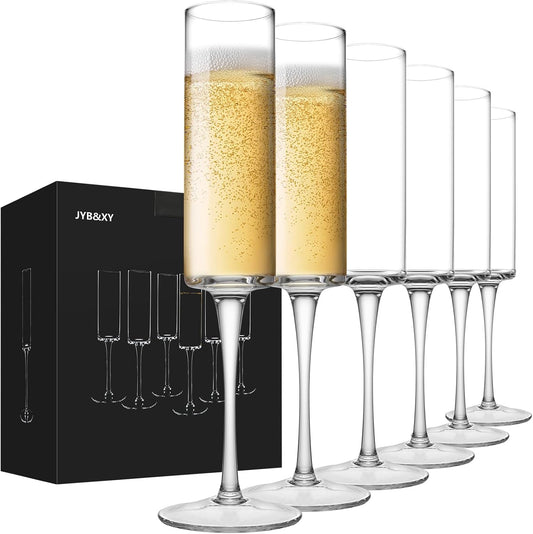 JYB&XY Champagne Flutes Set of 6 Hand Blown Elegant Champagne Glasses With Long Stem Elegant