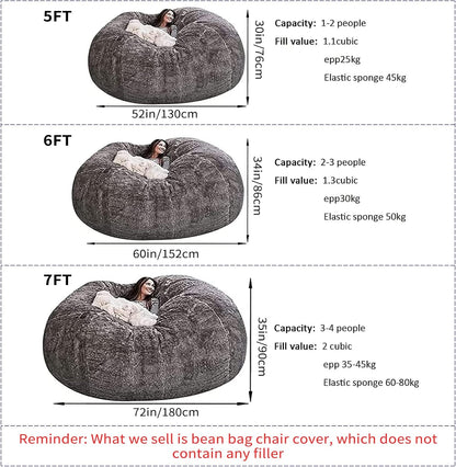 Big Huge Giant Bean Bag Chair for Adults, (No Filler) Bean Bag Chairs in Multiple Sizes and Colors Giant Foam-Filling Required- Machine Washable Covers, Double Stitched Seams (Blue,6FT)