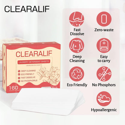 CLEARALIF Laundry Detergent Sheets Up to 160 Loads, Magnolia - Great For Travel,Apartments, Dorms,Laundry Detergent Strips Eco Friendly & Hypoallergenic - 3 PACK