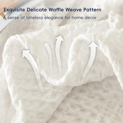 PHF Ultra Soft Waffle Weave Blanket King Size 104"x 90"- Washed Lightweight Breathable Cozy Woven Blanket for Bed - Aesthetic Decor for Couch Bedding Sofa Home Car - Coconut White