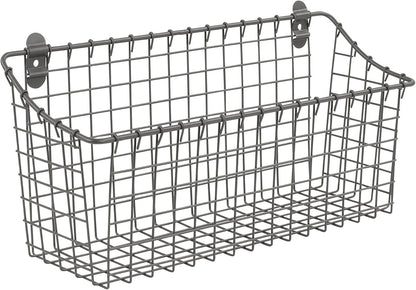 Spectrum Extra Large Wire Wall Mount Storage Basket Industrial Gray, Vintage Wire Basket Wall Mount
