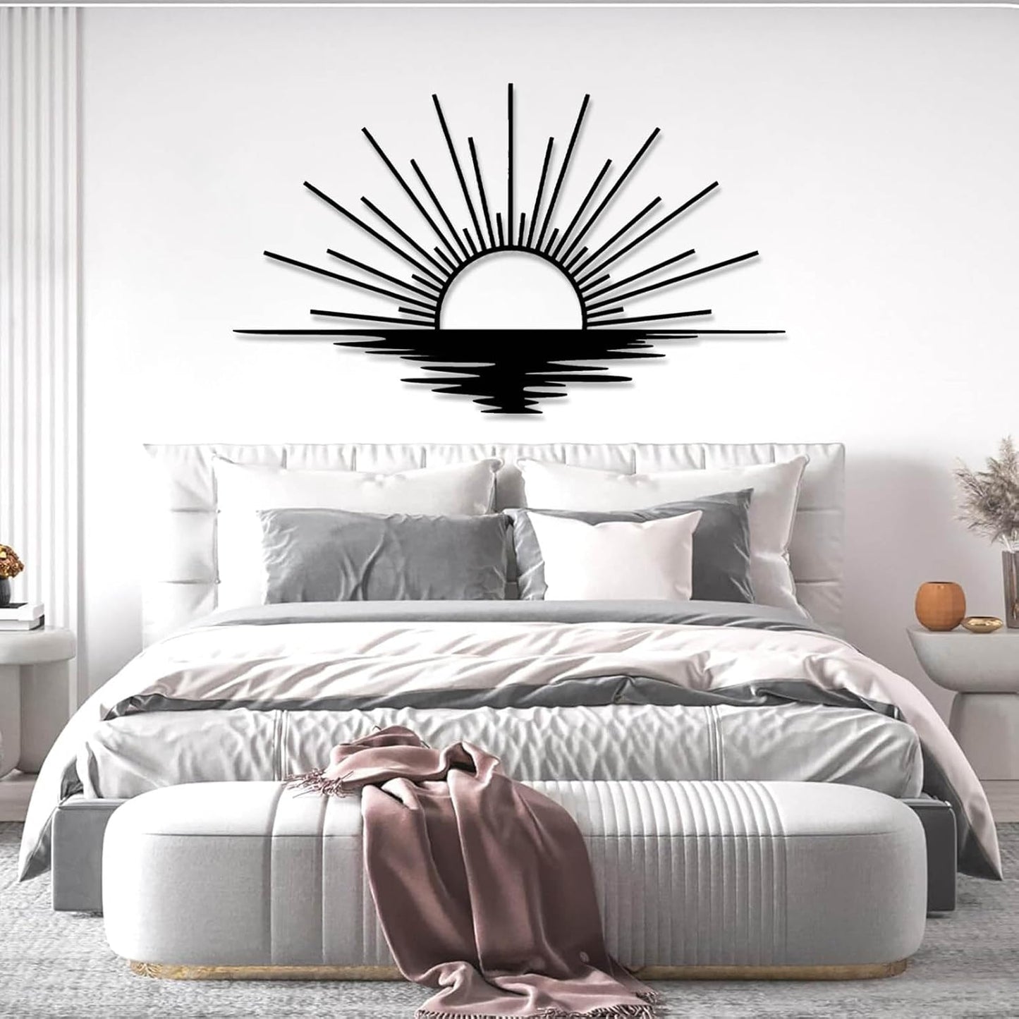 Sunrise Metal Wall Art, Metal Sun Wall Decor, Sun Outdoor Wall Art, Abstract Sunrise Wall Decor, Boho Home Hanging, Living Room Wall Hanging (Black, 53"x32"/135x81cm)
