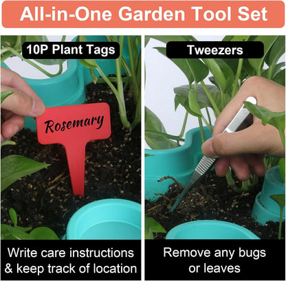 Vertical Planter, 7 Tier Stackable Strawberry Planter with Garden Tool Set, Movable Indoor/Outdoor Garden Herb Pot for Growing Vegetables and Succulents, Teal