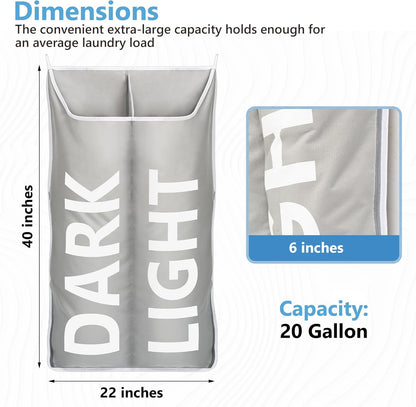 Hanging Laundry Hamper Bag XL 40x22", Space Saving over the Door Storage Bags, Behind the Door Hampers for Dirty Clothes & Wall Mounted Basket for Bathroom, Organizer for Small Room Spaces RV