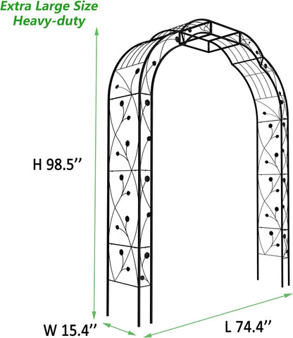 Metal Garden Arch 98.4" H Garden Arbor Trellis for Outdoor Climbing Plants Support Rose Lawn Tall Large Wedding Archway (Black, XL)