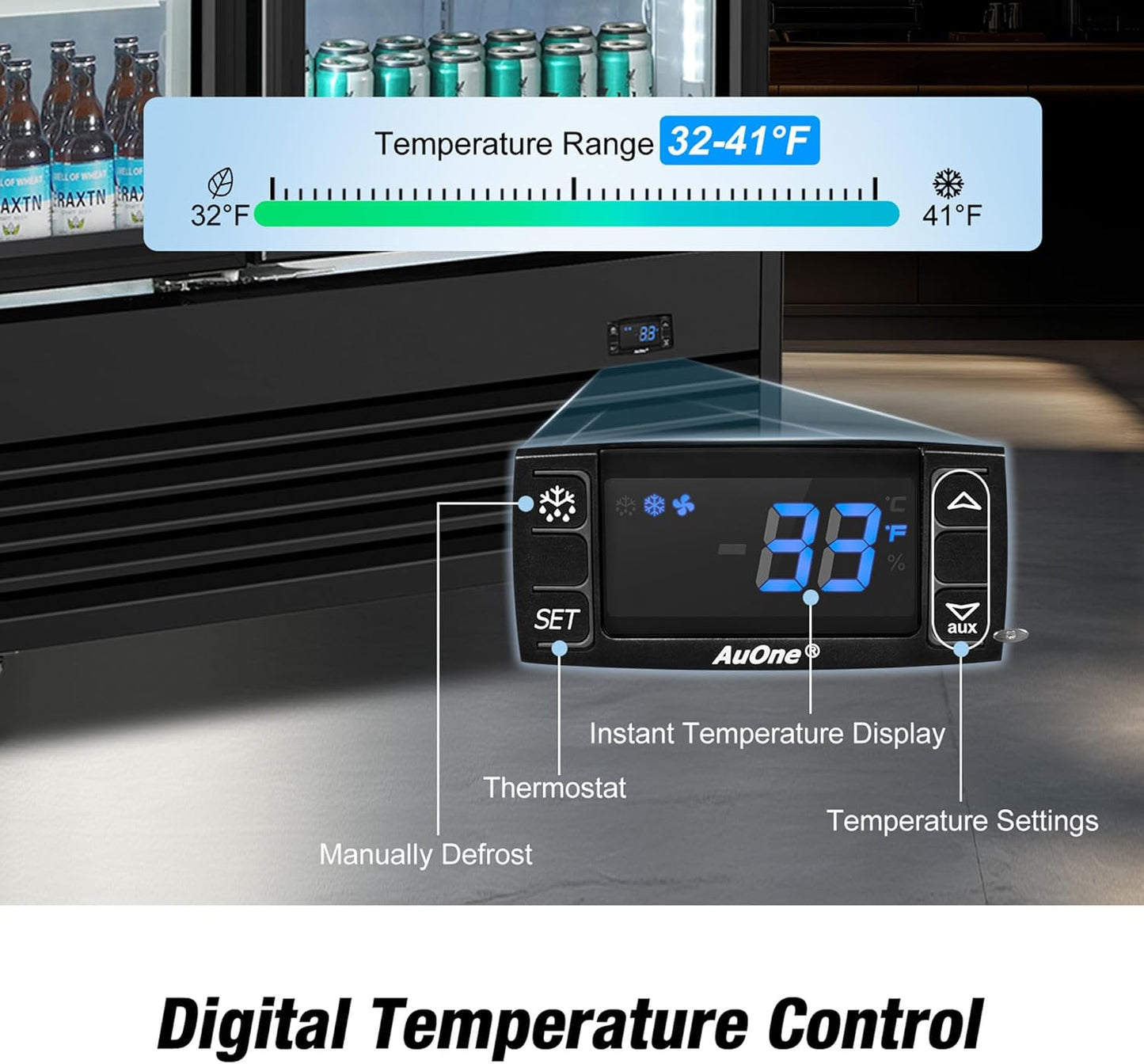 Commercial Beverage Refrigerator, 75" W 60 Cu. Ft. Commercial Drink Fridge, Display Refrigerator with 3 Glass Door, Commercial Display Fridge with 12 Adjustable Shelves, for Shop, Restaurant, Bar