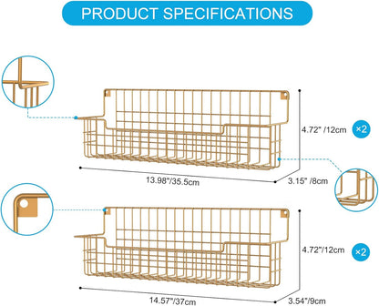 Spice Rack, 4-Pack Seasoning Organizer Wall Mounted for Kitchen Storage Organization, Metal Spice Holder Shelf for Cabinet, Pantry, Gold