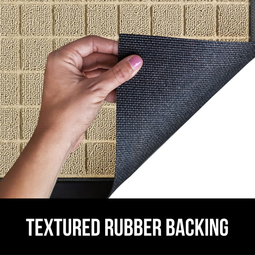 GORILLA GRIP 100% Waterproof All-Season WeatherMax Doormat US Designed Natural Rubber, Stain and Fade Resistant, Low Profile Indoor Outdoor Door Mats, Easy Clean Patio Mat, 23x35, Taupe Grid
