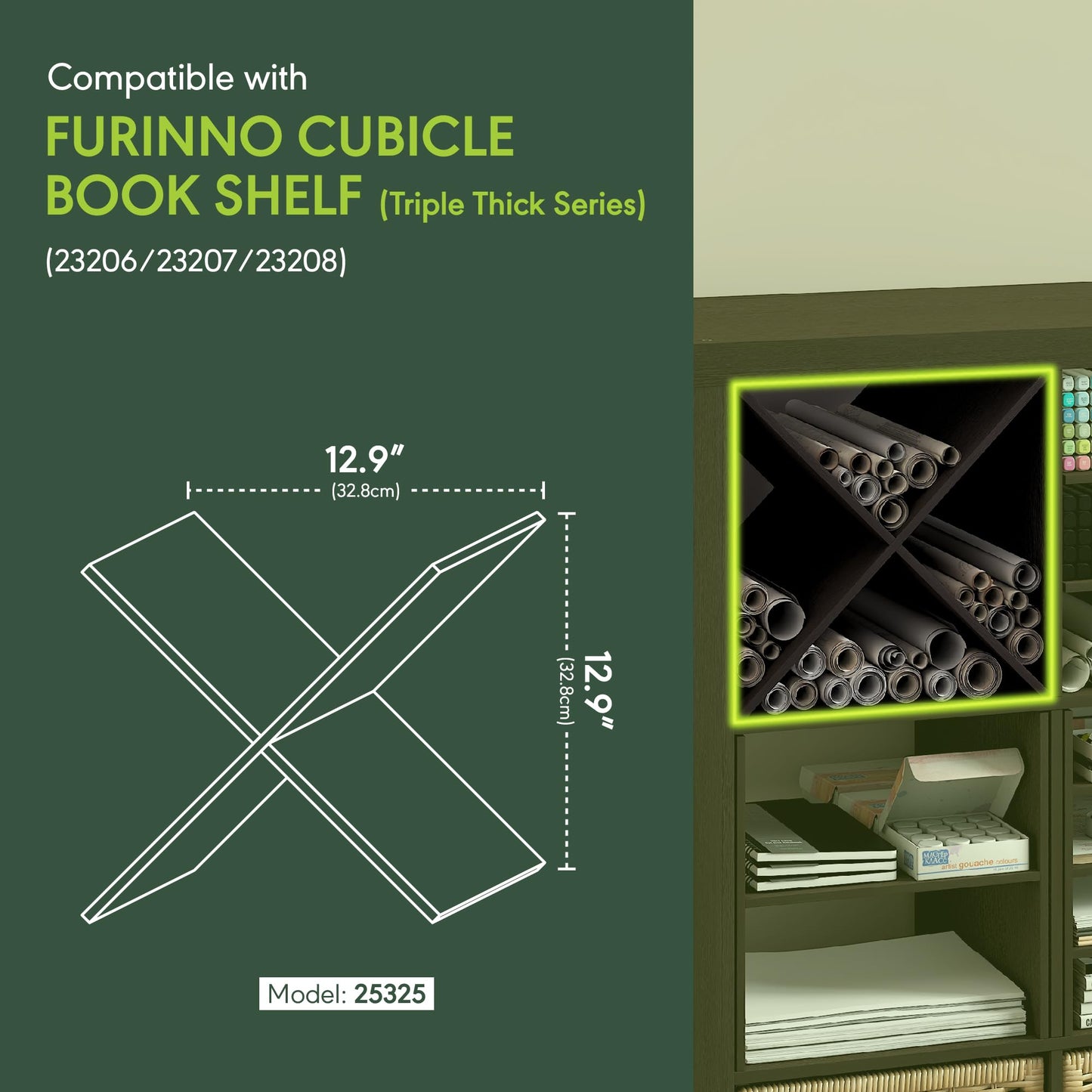 Furinno Cubicle X-Shelf Cube Insert, 3-Shelf Cube Organizer, Dark Oak