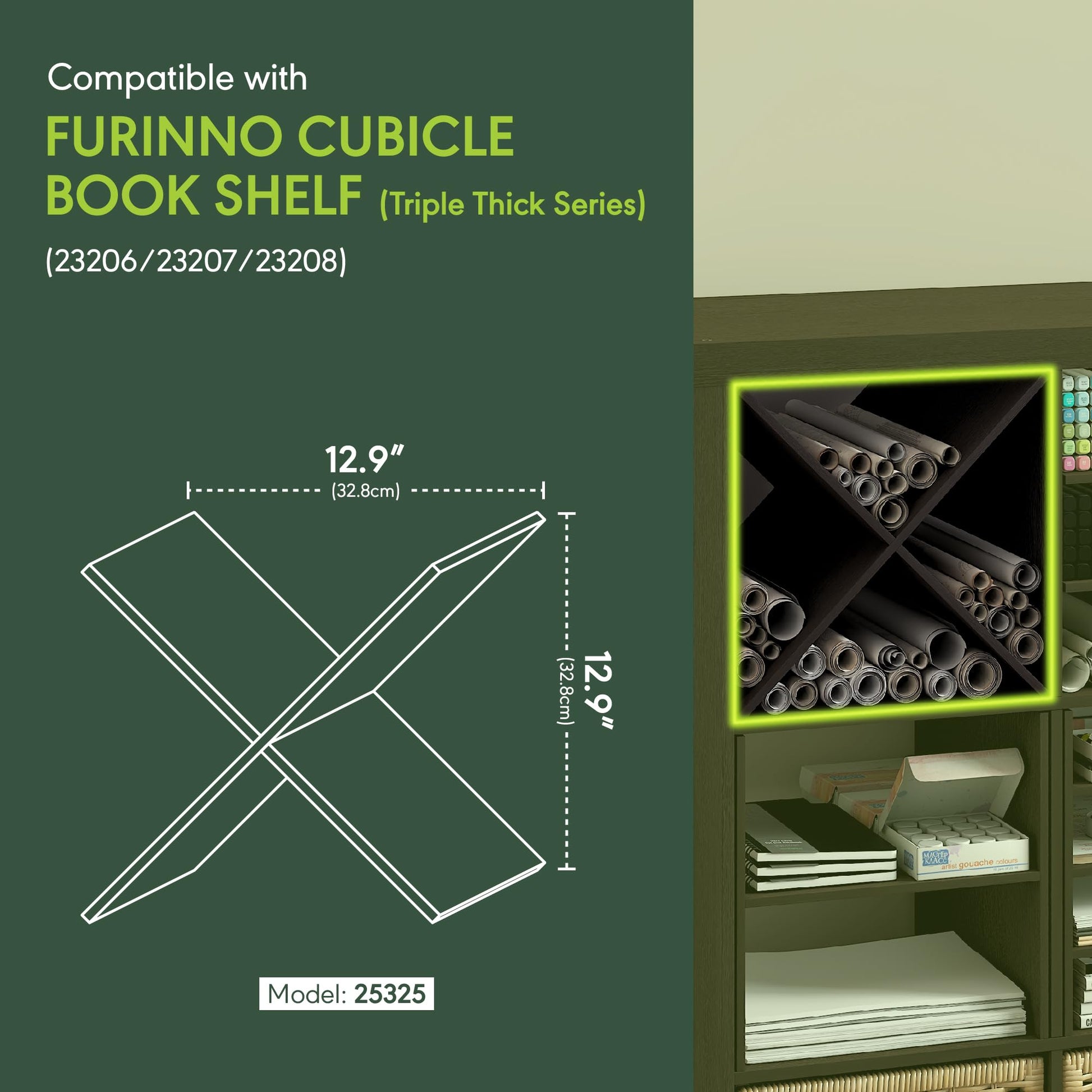 Furinno Cubicle X-Shelf Cube Insert, 3-Shelf Cube Organizer, Dark Oak