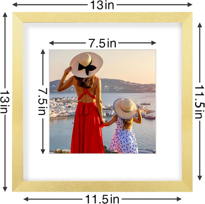 Vittanly 12x12 Picture Frames Set of 9, Shatter Resistant Plexiglass, Display 8x8 Pictures with Mat or 12x12 without Mat, Photo Frames for Wall Mount, Engineered Wood, Gold