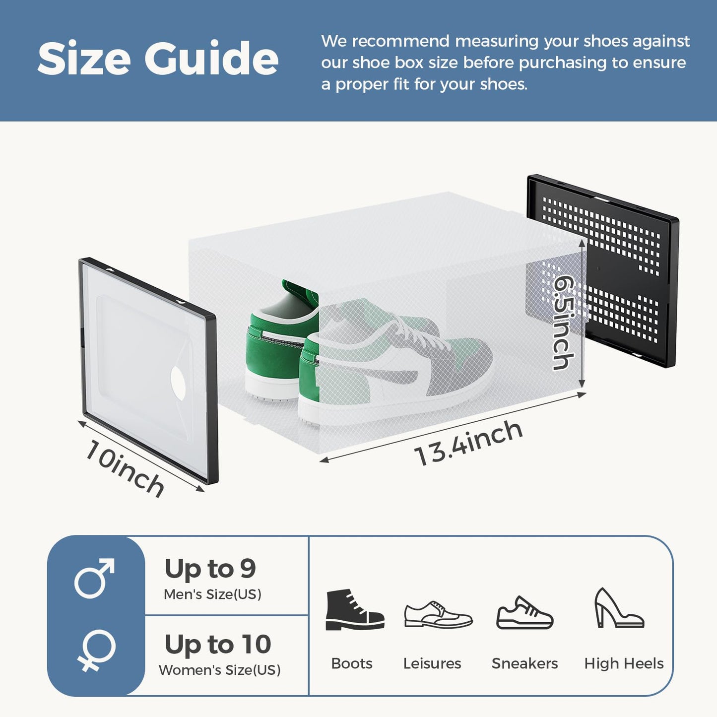 DUMOS Shoe Storage Boxes, 12-Pack Stackable Clear Shoe Containers with Lids, Display Sneaker Case