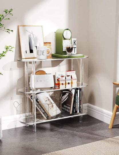 Clear Bookshelf, Acrylic Bookcase with Open Book Shelf Console Table for Entryway Office Living Room Bedroom (3 Tier Clear)