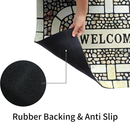 Door Mat Welcome Mat, Heavy Duty Door Mat 17.7 x 29.5 Inch Front Door Mat Rug Doormat for Outdoor Entrance Home Non-Slip Rubber Rug for Front Door, Outside, Entryway, Patio (Yellow Welcome)