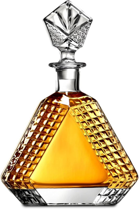 Triangle Whiskey Decanter 650ml – Premium Glass Liquor Decanter with Solid Glass Stopper – Stylish