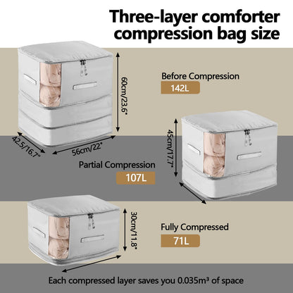 2 Pack Space Saving Comforter Storage Bag with Handle, 3-Layer Compression Blanket Storage Bags