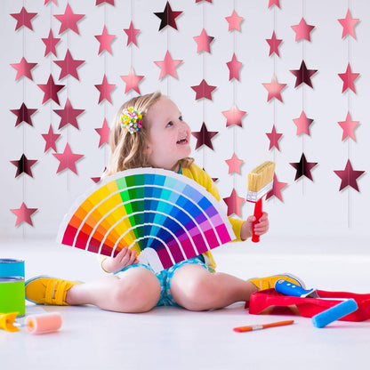 Patelai Glitter Star Garland Banner Decor 130 Feet Star Hanging Bunting Banner Twinkle Backdrop for Homecoming Classroom Wedding Birthday Halloween Christmas Party Supplies(Rose Pink)