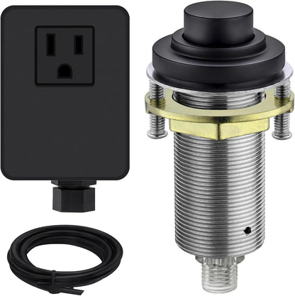 SinkTop Air Switch Kit (Long Full Brass Button) for Garbage Disposal, Cordless Matte Black