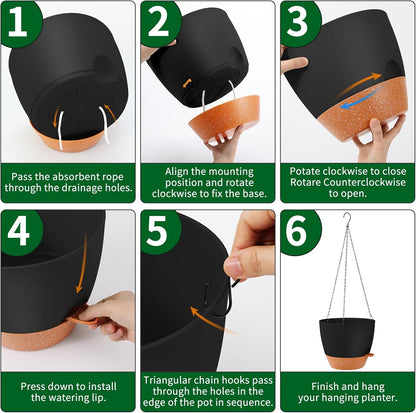 GARDIFE Large Hanging Planter, 12 inch Hanging planters for Indoor. Outdoor Plants, Self Watering Plant Pot, Plant Hanger, Black