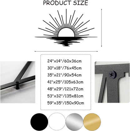 Sunrise Metal Wall Art, Metal Sun Wall Decor, Sun Outdoor Wall Art, Abstract Sunrise Wall Decor, Boho Home Hanging, Living Room Wall Hanging (White, 35"x21"/90x54cm)