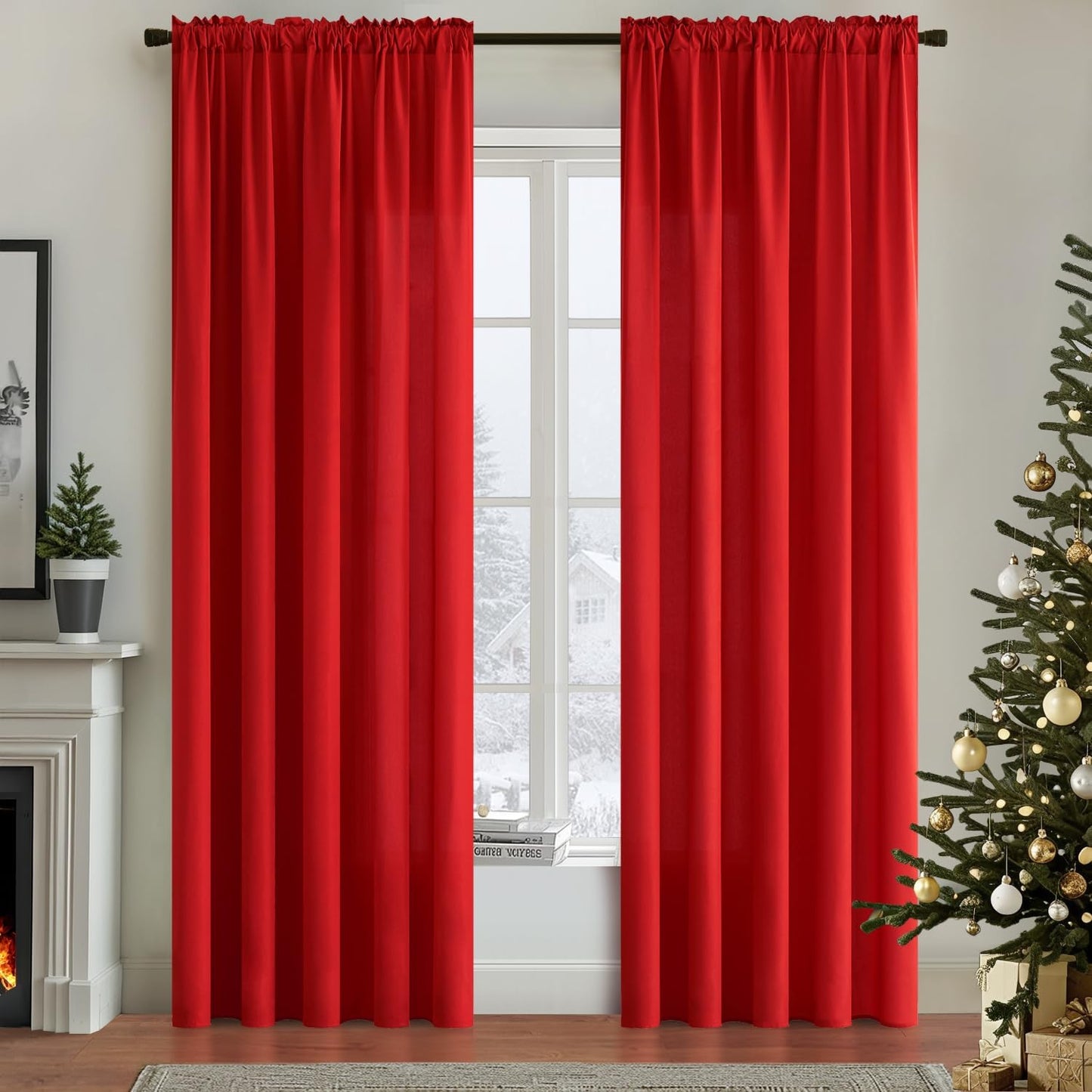 MIULEE Red Privacy Sheer Curtains That Let Light in 84 Inches Long Non-See-Through Semi Sheer Curtain Light Filtering Window Curtains Christmas Drapes for Living Room Bedroom 2 Panels Set 42 X 84