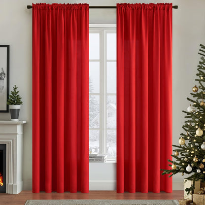MIULEE Red Privacy Sheer Curtains That Let Light in 90 Inches Long Non-See-Through Semi Sheer Curtain Light Filtering Window Curtains Christmas Drapes for Living Room Bedroom 2 Panels Set 42 X 90