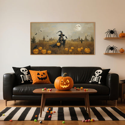 Celestdeco Halloween Ghost Reaper Framed Wall Art Set, Scary Witchy and Pumpkin Wall Decor, Horror Night Wall Painting,Full Moon Bats Art Prints for Living Room,Bedroom,Halloween Themed Party Decor-20"×40"