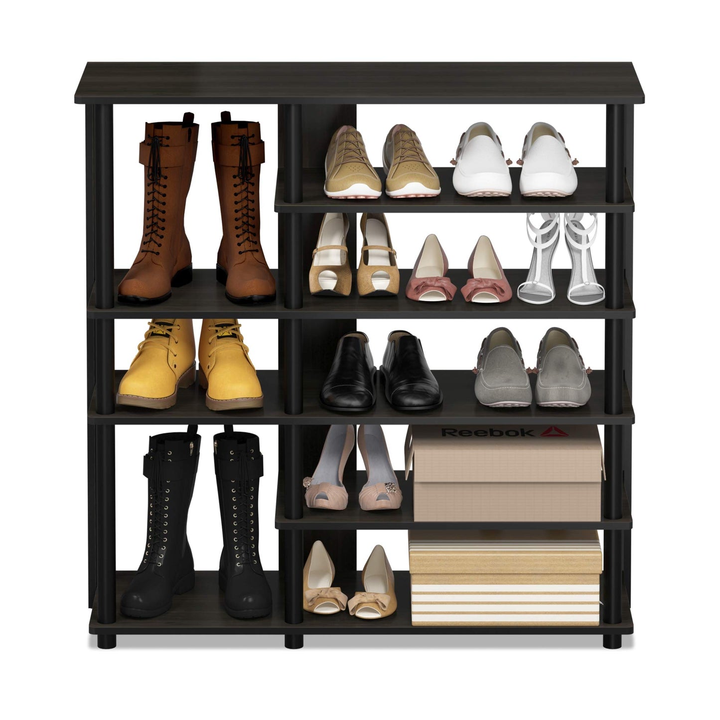 Furinno Turn-N-Tube Multi Storage Shoe Rack, 35.2"W 6-Tier, Espresso/Black,17082EX/BK